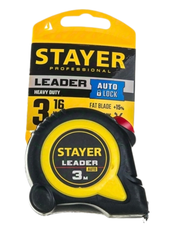 Рулетка с автостопом, STAYER Leader, 3 м х 16 мм, Professional (3402-3) Рулетка с автостопом, STAYER Leader, 3 м х 16 мм, Professional (3402-3)